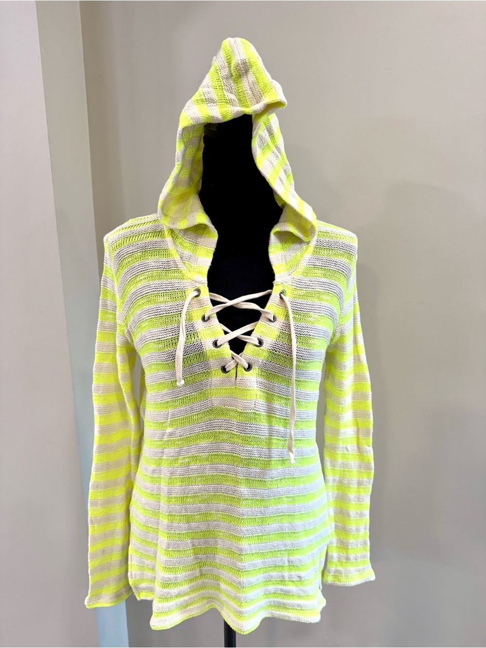 Splendid Lace-Up Striped Knit Hoodie Size XS